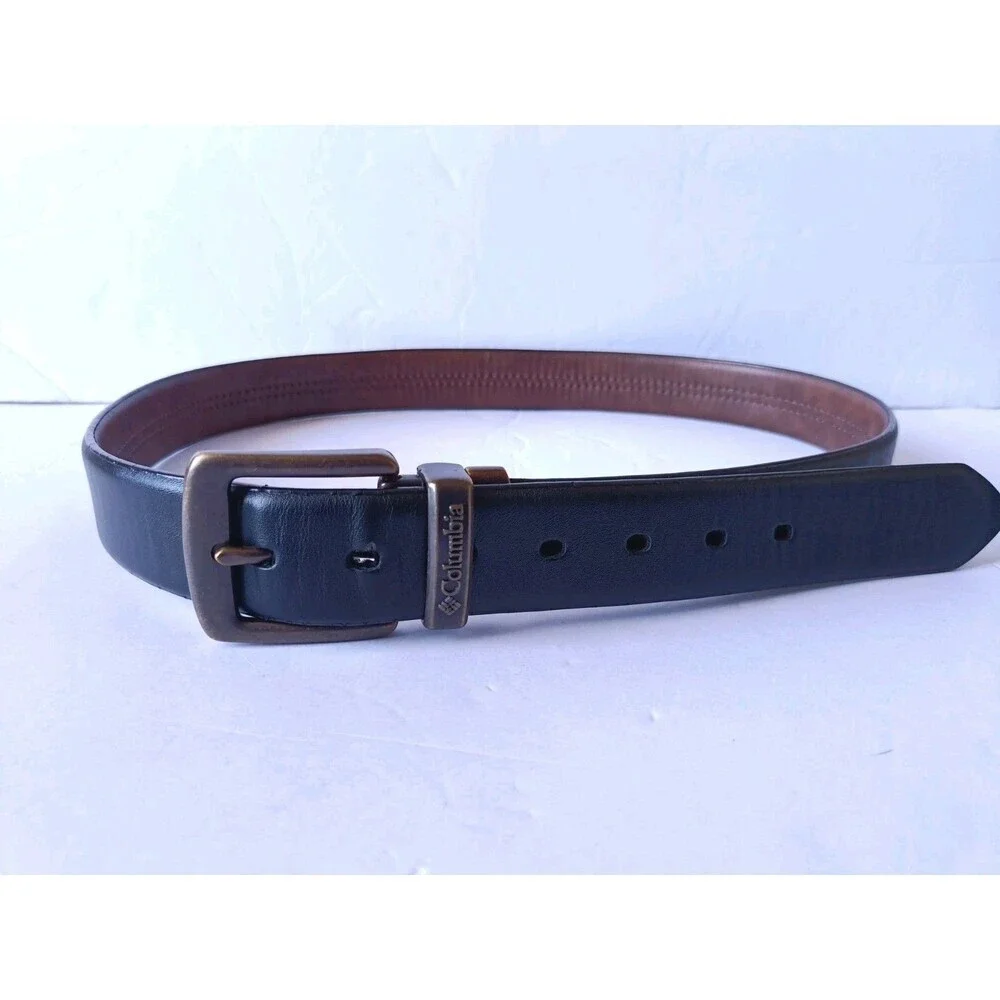 Columbia Belt Synthetic Leather Men's 38 Brown Black Stitched Adjustable